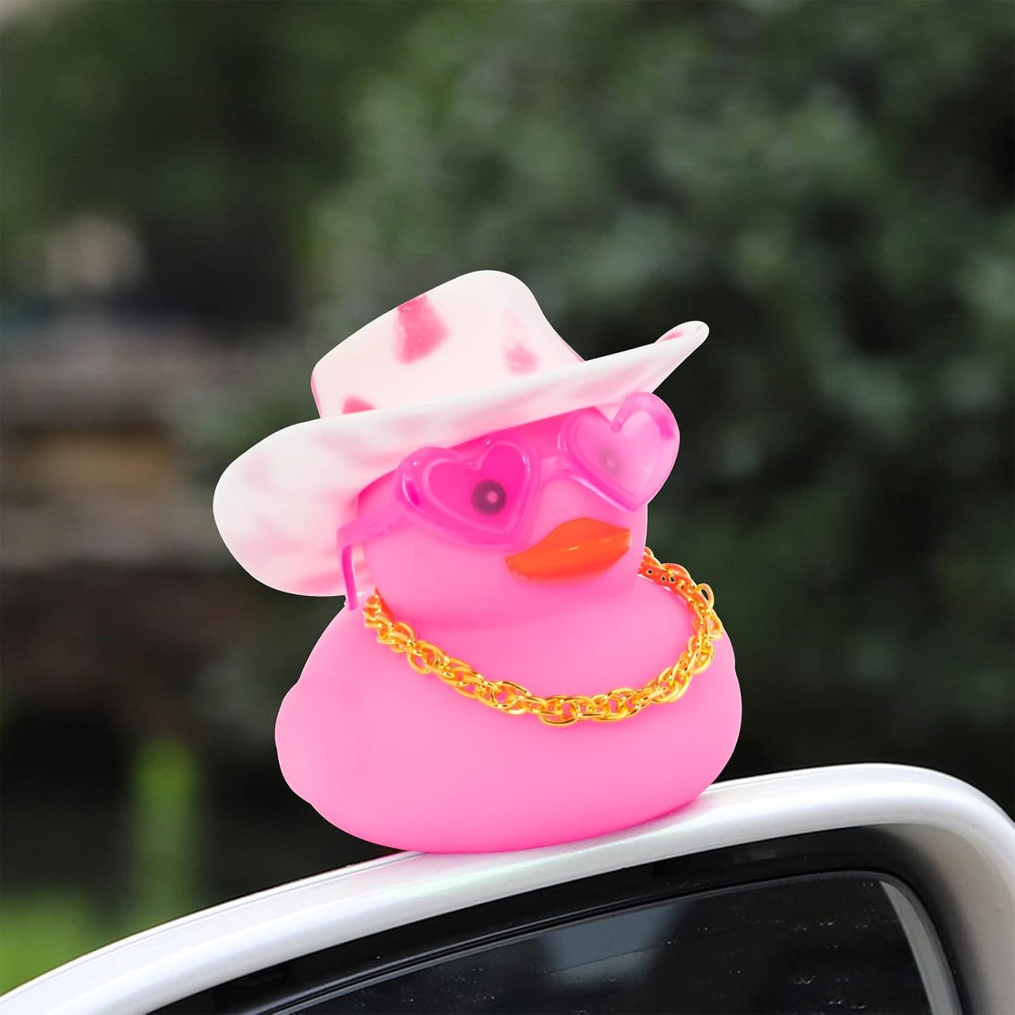 Pink Rubber Duck, Heart-Shaped Sunglasses Rubber Ducks for Cars, Funny and Cool as Car Ornament Gifts, Pink Cowboy Hat