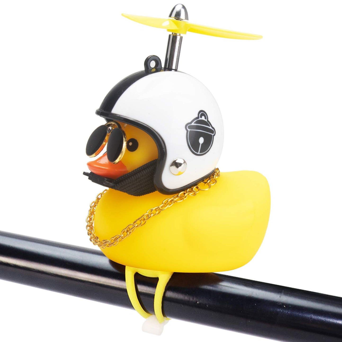 Rubber Duck Toy Car Ornaments Yellow Duck Car Dashboard Decorations Squeeze Duck Bicycle Horns with Propeller Helmet