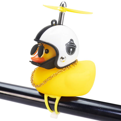 Rubber Duck Toy Car Ornaments Yellow Duck Car Dashboard Decorations Squeeze Duck Bicycle Horns with Propeller Helmet