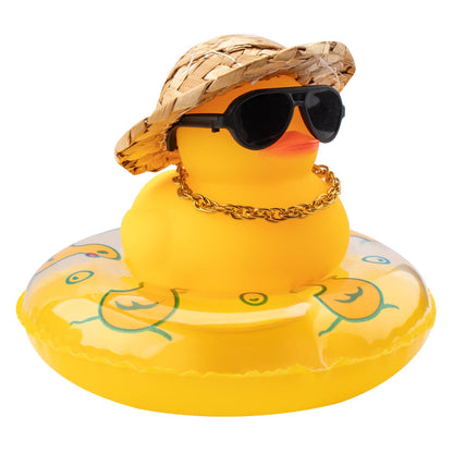 Car Rubber Duck, Yellow Duck Decoration Dashboard with Sun Hat Swim Ring Necklace Sunglasses for Car Dashboard Decorations