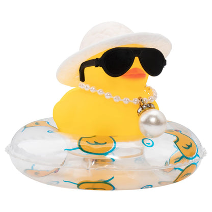 Car Rubber Duck, Yellow Duck Decoration Dashboard with Sun Hat Swim Ring Necklace Sunglasses for Car Dashboard Decorations