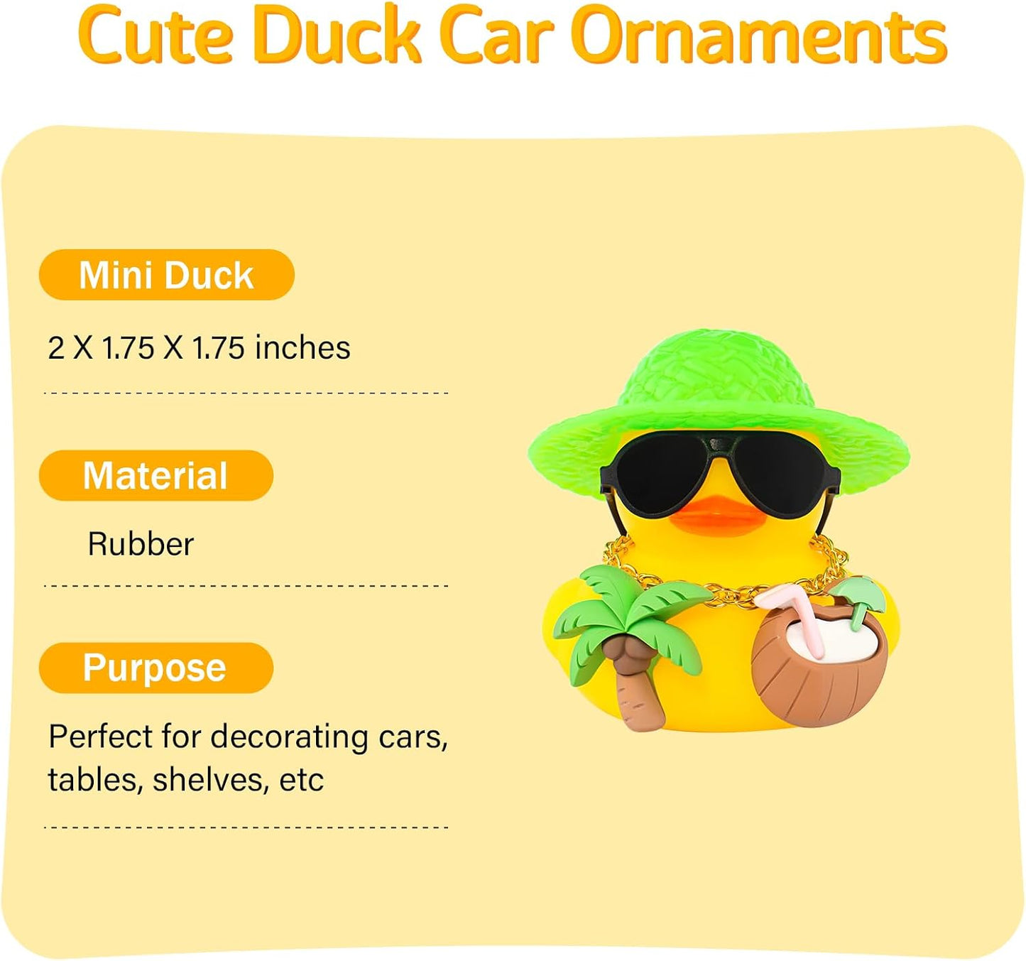 Summer Beachy Vacation Duckies, Tropical Paradise Rubber Duck Beach Surfing Ocean Voyage Rubber Ducks (Yellow, Coconut Drink, Palm Tree)