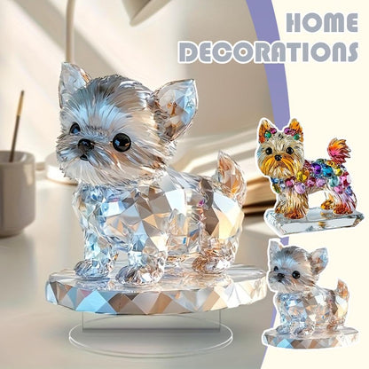 Cute Crystal 2D Puppy Sculpture Charming Acrylic Decorative Ornament