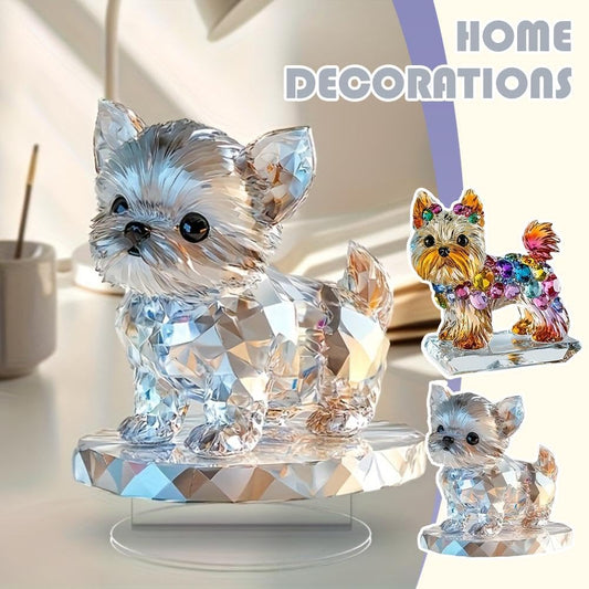 Cute Crystal 2D Puppy Sculpture Charming Acrylic Decorative Ornament