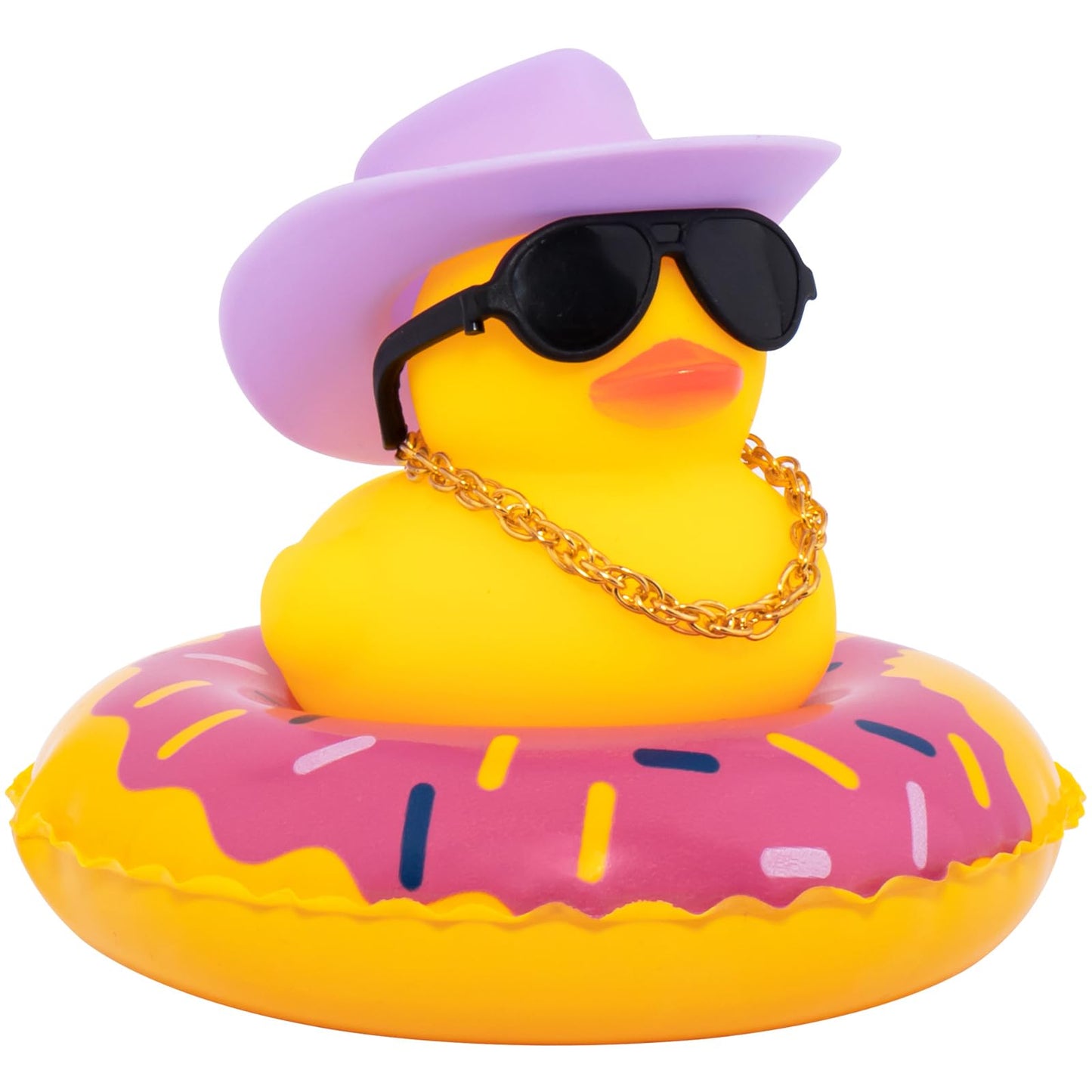 Car Rubber Duck, Yellow Duck Decoration Dashboard with Sun Hat Swim Ring Necklace Sunglasses for Car Dashboard Decorations