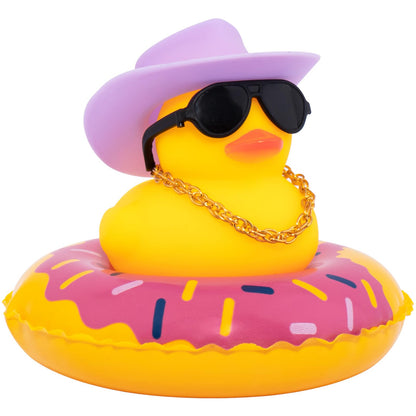 Car Rubber Duck, Yellow Duck Decoration Dashboard with Sun Hat Swim Ring Necklace Sunglasses for Car Dashboard Decorations