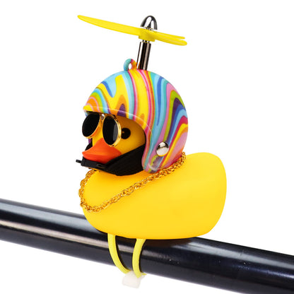 Rubber Duck Toy Car Ornaments Yellow Duck Car Dashboard Decorations Squeeze Duck Bicycle Horns with Propeller Helmet