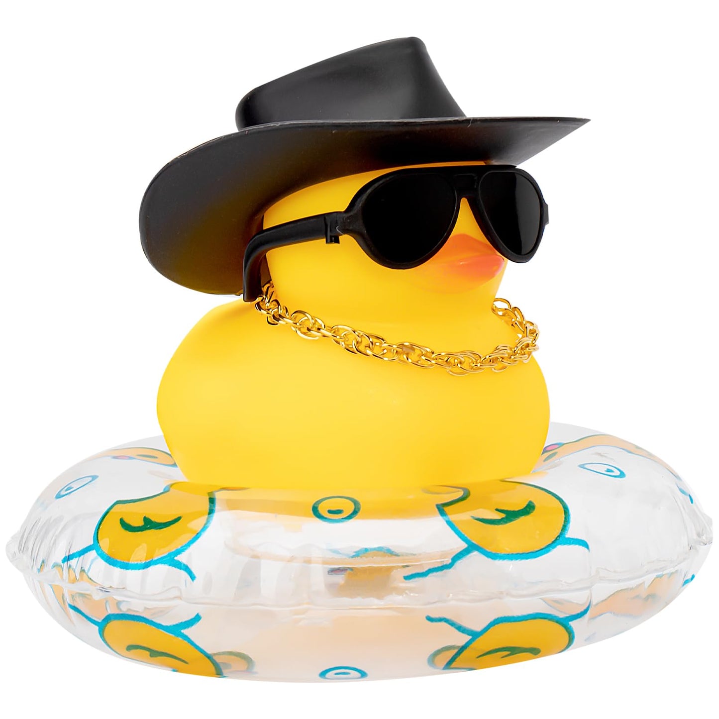 Car Rubber Duck, Yellow Duck Decoration Dashboard with Sun Hat Swim Ring Necklace Sunglasses for Car Dashboard Decorations