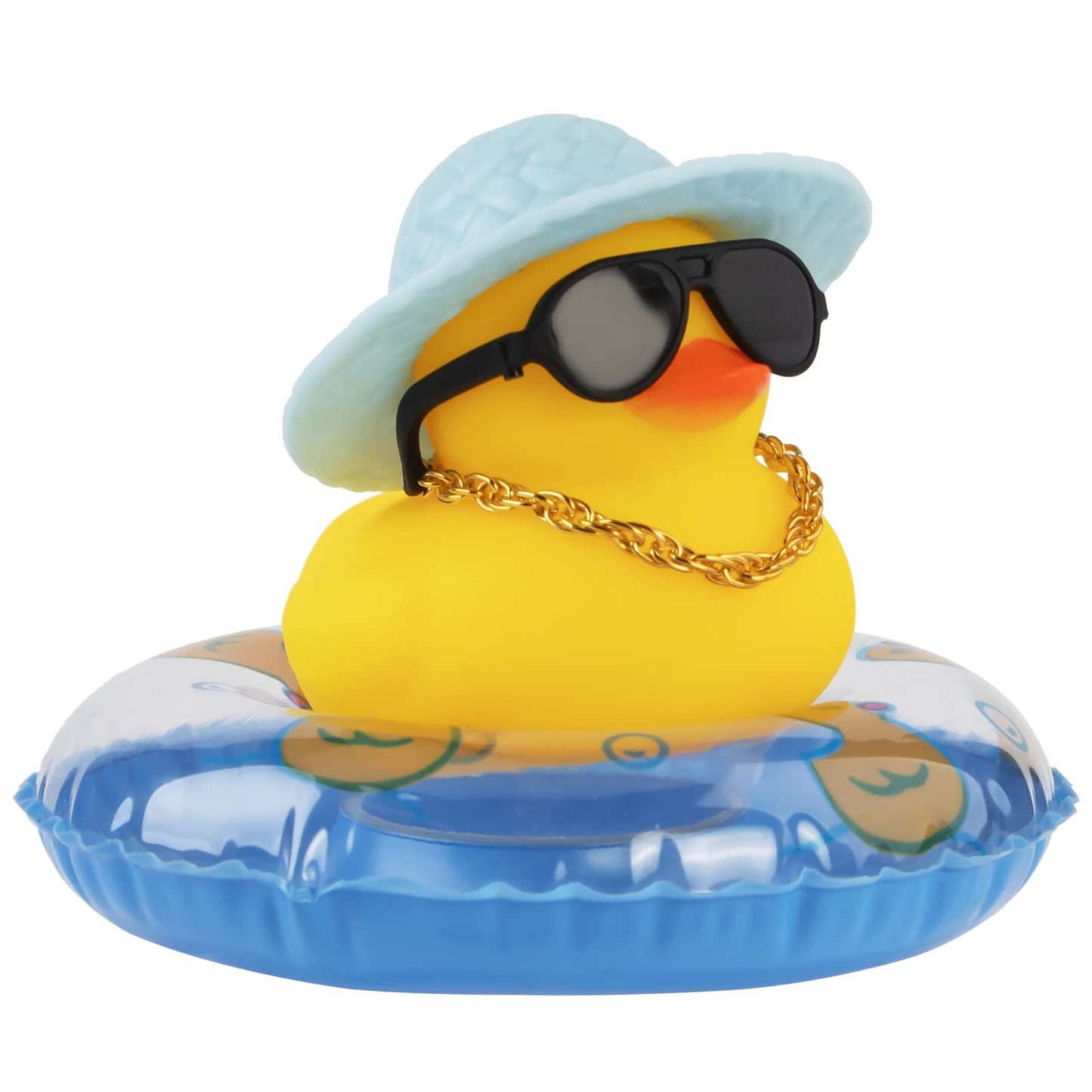 Car Rubber Duck, Yellow Duck Decoration Dashboard with Sun Hat Swim Ring Necklace Sunglasses for Car Dashboard Decorations