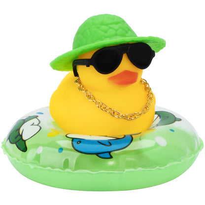Car Rubber Duck, Yellow Duck Decoration Dashboard with Sun Hat Swim Ring Necklace Sunglasses for Car Dashboard Decorations