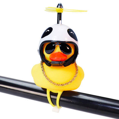 Rubber Duck Toy Car Ornaments Yellow Duck Car Dashboard Decorations Squeeze Duck Bicycle Horns with Propeller Helmet