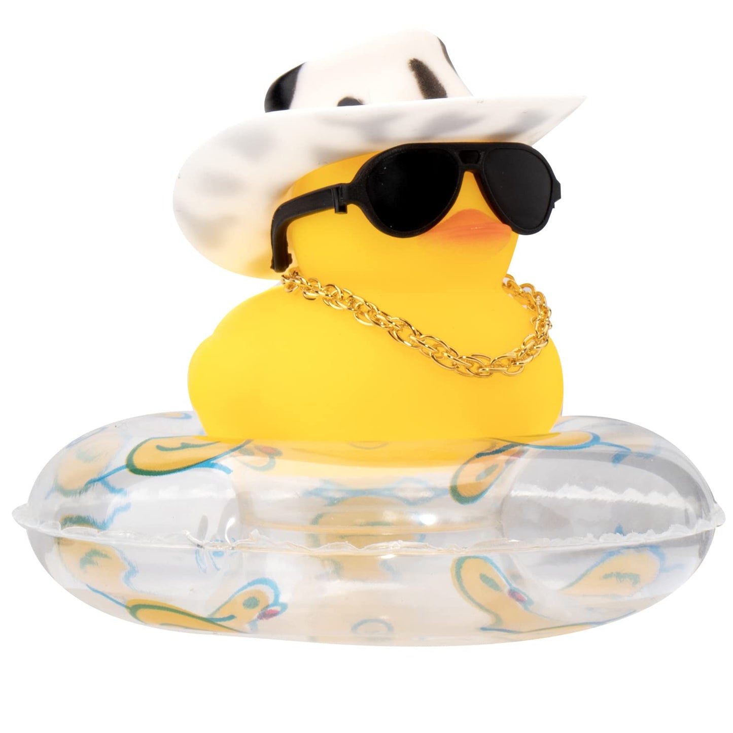 Car Rubber Duck, Yellow Duck Decoration Dashboard with Sun Hat Swim Ring Necklace Sunglasses for Car Dashboard Decorations
