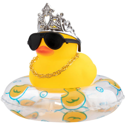 Car Duck Rubber Duck Car Ornaments Car Dashboard Decorations with Mini Crown and Necklace, C-Male Crown