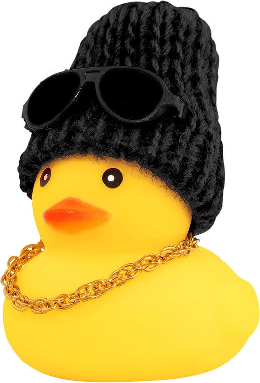 Rubber Duck Car Ornaments Yellow Duck Car Dashboard Decorations with Propeller Helmet for Christmas Decor and Home Decorations for Adults (U-Black)