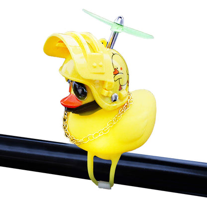 Rubber Duck Toy Car Ornaments Yellow Duck Car Dashboard Decorations Squeeze Duck Bicycle Horns with Propeller Helmet
