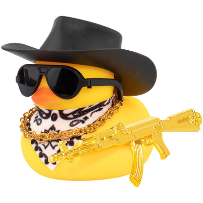 Rubber Duck Car Ornaments Duck Car Dashboard Decorations for Cool Car Accessories with Cowboy Hat Necklace and Sunglasses, A_Black Cowboy hat