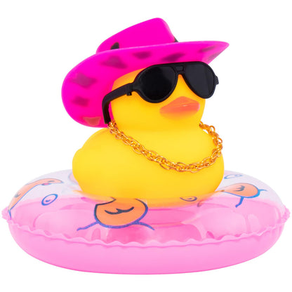 Car Rubber Duck, Yellow Duck Decoration Dashboard with Sun Hat Swim Ring Necklace Sunglasses for Car Dashboard Decorations