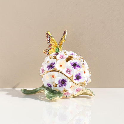 Hydrangea & Butterfly Enamel Jewelry Box