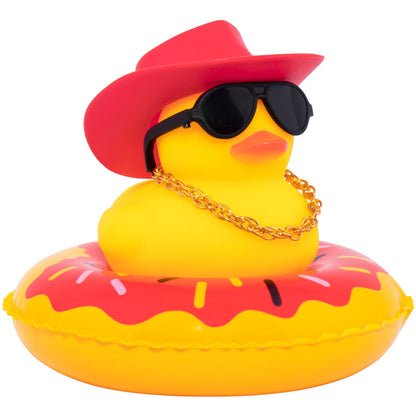 Car Rubber Duck, Yellow Duck Decoration Dashboard with Sun Hat Swim Ring Necklace Sunglasses for Car Dashboard Decorations