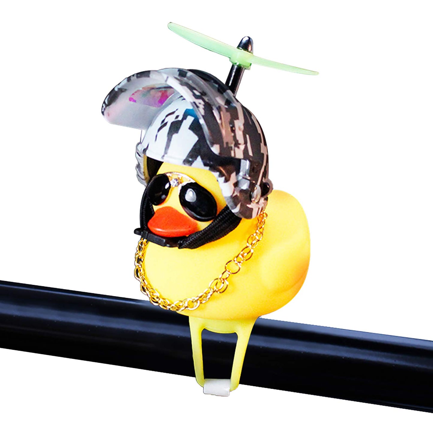 Rubber Duck Toy Car Ornaments Yellow Duck Car Dashboard Decorations Squeeze Duck Bicycle Horns with Propeller Helmet