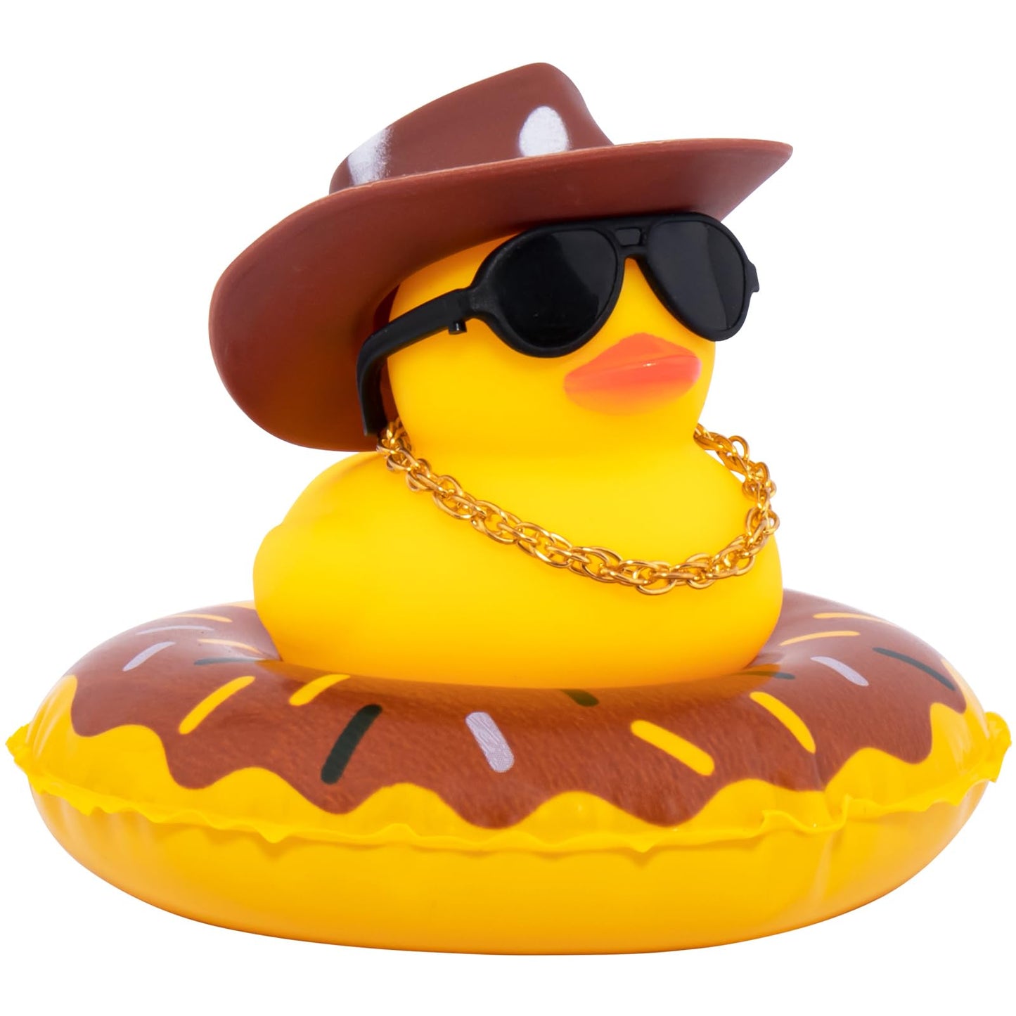 Car Rubber Duck, Yellow Duck Decoration Dashboard with Sun Hat Swim Ring Necklace Sunglasses for Car Dashboard Decorations