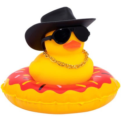 Car Rubber Duck, Yellow Duck Decoration Dashboard with Sun Hat Swim Ring Necklace Sunglasses for Car Dashboard Decorations
