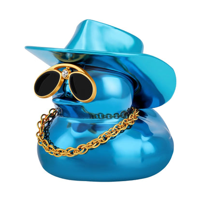 Metallic Cowboy Rubber Ducks, Car Dashboard Decorations, Blue | Safe PVC, Metallic Glitter Duck, DIY Accessories, Office Desks, Bedroom Shelves Ornament, Birthday Gifts for Ducky Collectors