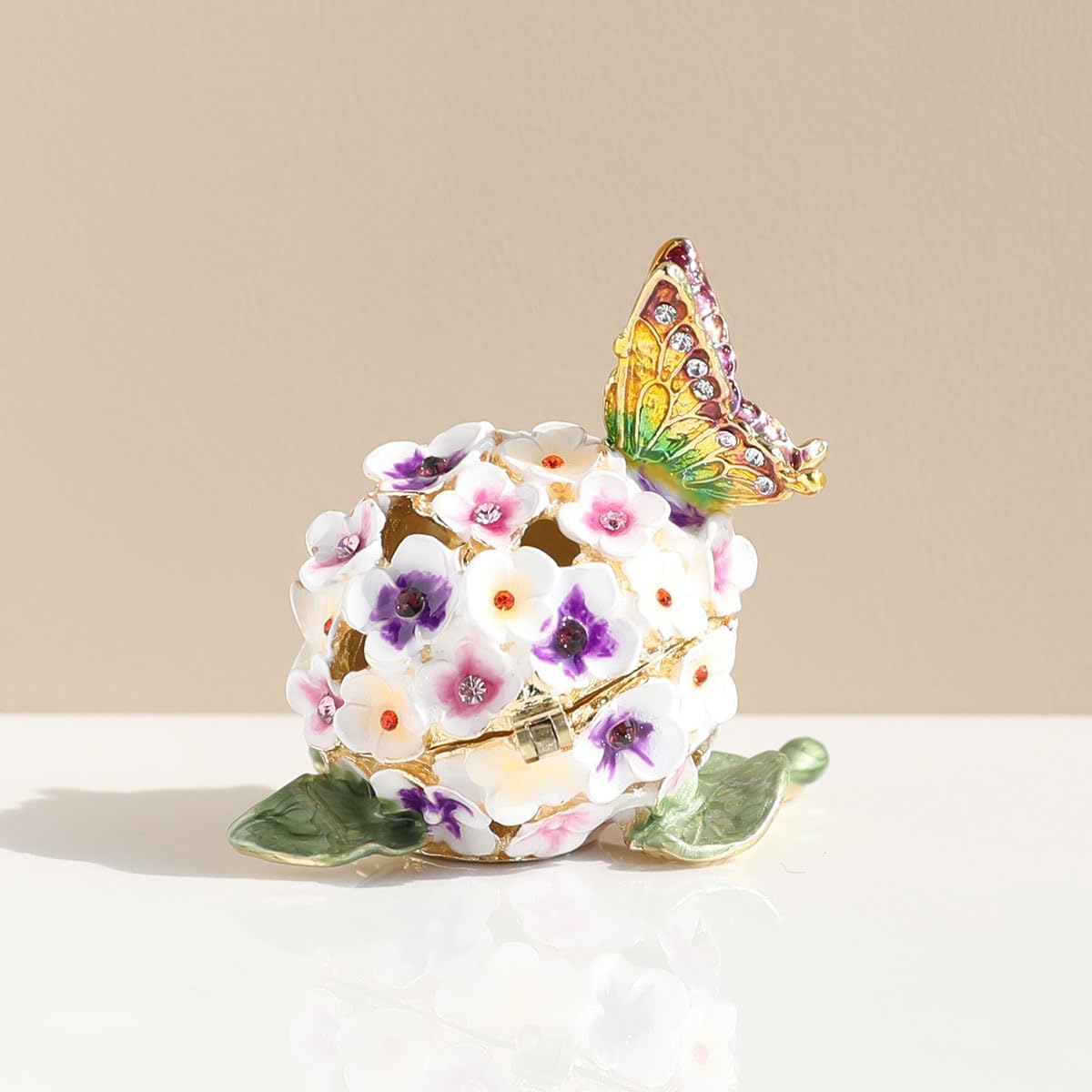 Hydrangea & Butterfly Enamel Jewelry Box