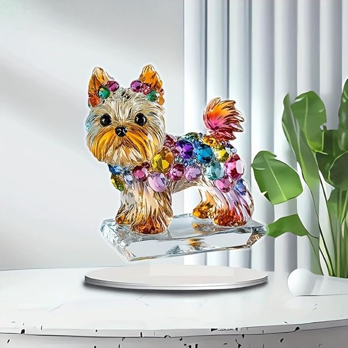 Cute Crystal 2D Puppy Sculpture Charming Acrylic Decorative Ornament