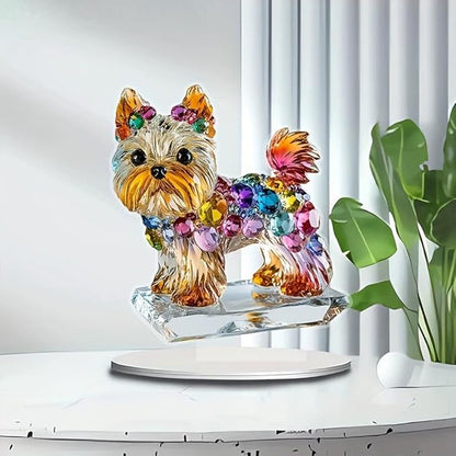 Cute Crystal 2D Puppy Sculpture Charming Acrylic Decorative Ornament