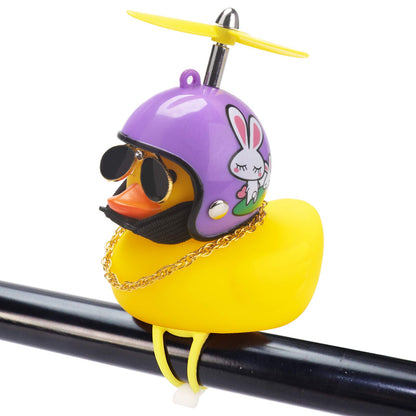 Rubber Duck Toy Car Ornaments Yellow Duck Car Dashboard Decorations Squeeze Duck Bicycle Horns with Propeller Helmet