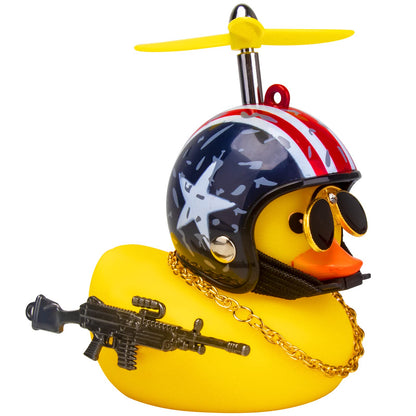 Rubber Duck Car Ornaments Cool Yellow Duck Car Dashboard Decorations Squeaky Glasses Duck with Propeller Helmet for Car ccessories Dashboard (Full_Black-Yellow G)