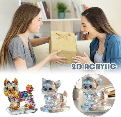 Cute Crystal 2D Puppy Sculpture Charming Acrylic Decorative Ornament