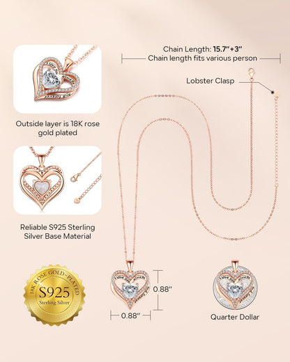 925 Silver Heart Love Necklace Women, Wife Anniversary Jewelry Gift for Her