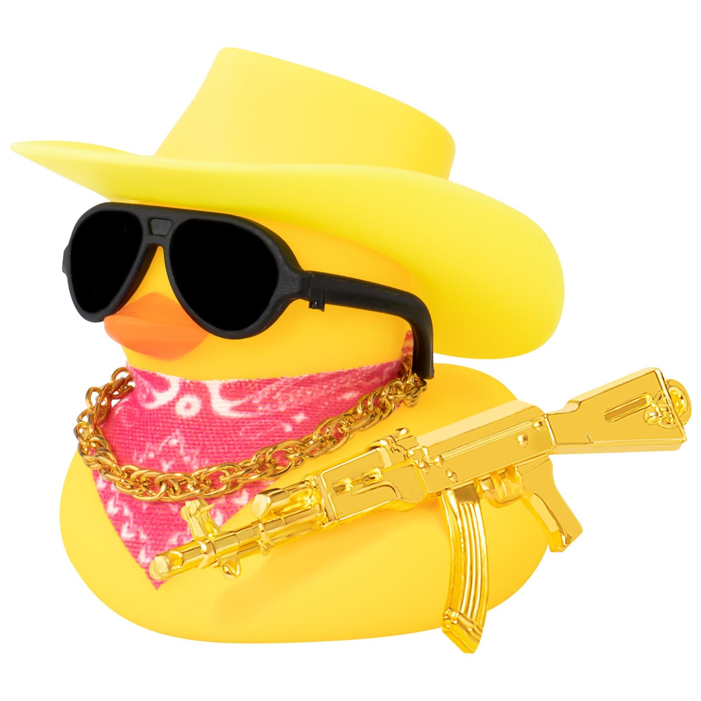 Rubber Duck Car Ornaments Duck Car Dashboard Decorations for Cool Car Accessories with Cowboy Hat Necklace and Sunglasses, A_Black Cowboy hat