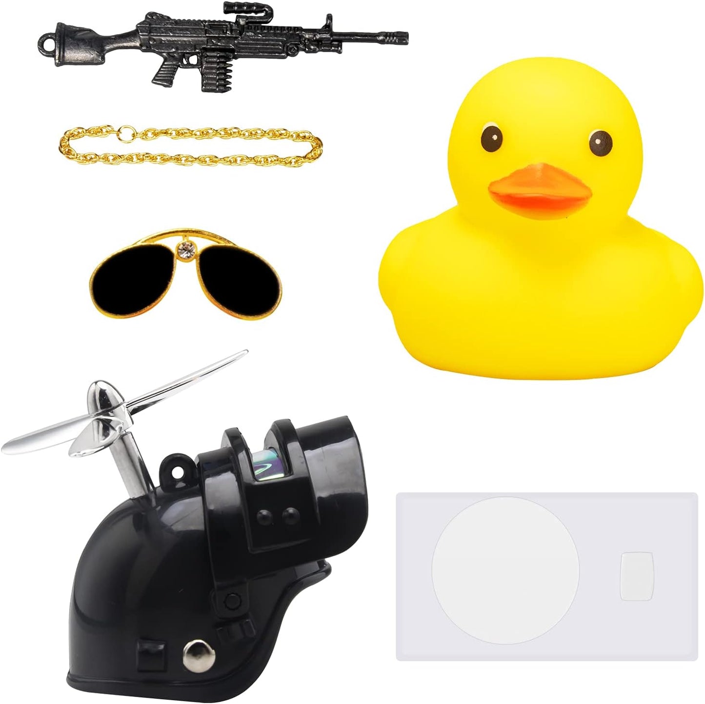 Rubber Duck Car Ornaments Cool Yellow Duck Car Dashboard Decorations Squeaky Glasses Duck with Propeller Helmet for Car ccessories Dashboard (Full_Black-Yellow G)