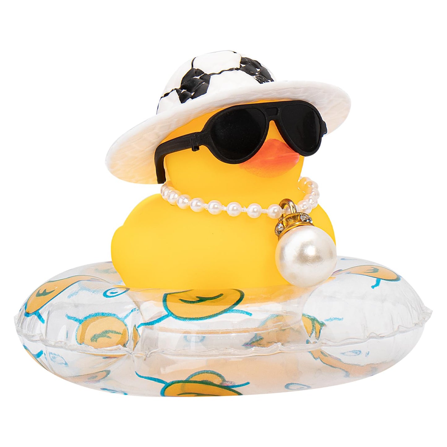 Car Rubber Duck, Yellow Duck Decoration Dashboard with Sun Hat Swim Ring Necklace Sunglasses for Car Dashboard Decorations