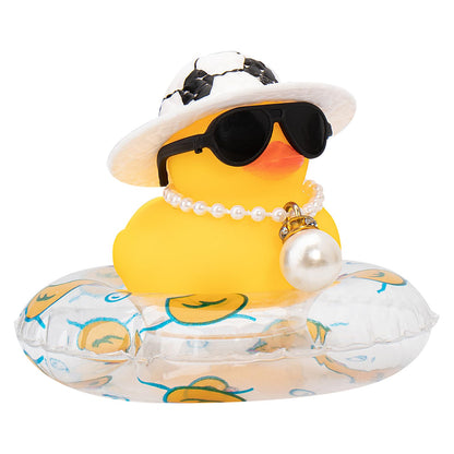 Car Rubber Duck, Yellow Duck Decoration Dashboard with Sun Hat Swim Ring Necklace Sunglasses for Car Dashboard Decorations