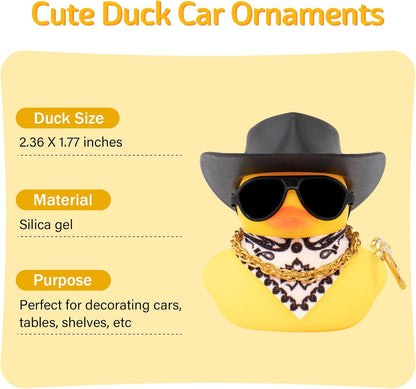 Rubber Duck Car Ornaments Duck Car Dashboard Decorations for Cool Car Accessories with Cowboy Hat Necklace and Sunglasses, A_Black Cowboy hat