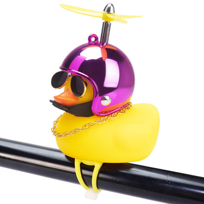 Rubber Duck Toy Car Ornaments Yellow Duck Car Dashboard Decorations Squeeze Duck Bicycle Horns with Propeller Helmet