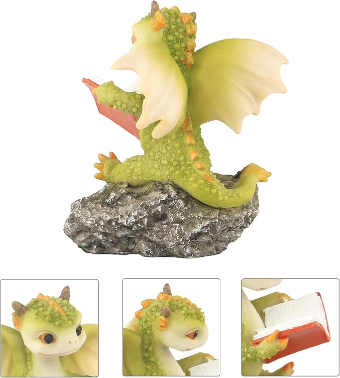 Dragon Statue Mini Figurine - Reading Dragon Decor