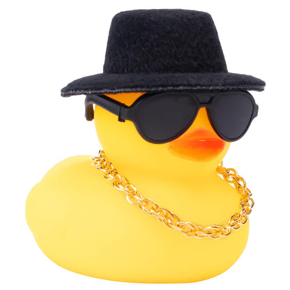 Car Rubber Duck, Yellow Duck Decoration Dashboard with Sun Hat Necklace Sunglasses for Car Dashboard Decorations, C-Duck-Black Cowboy Hat-Scarf