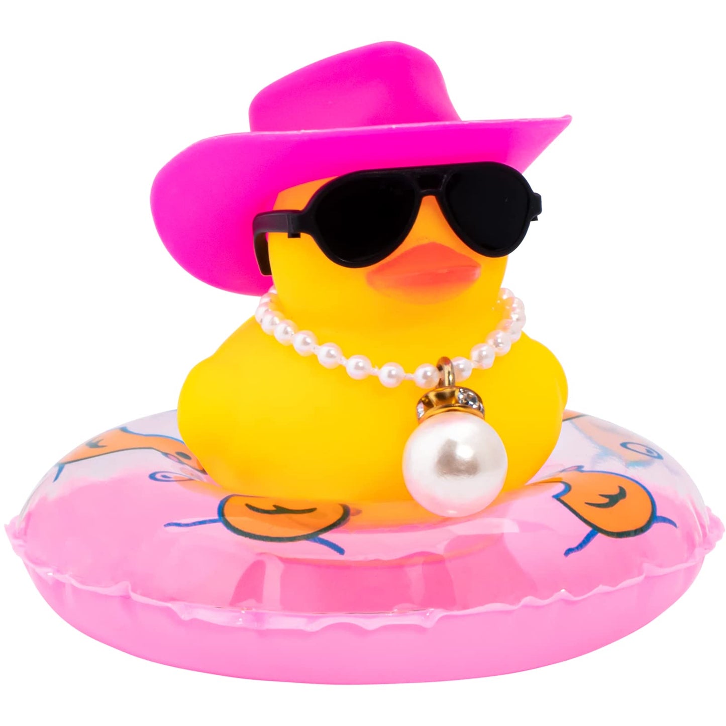 Car Rubber Duck, Yellow Duck Decoration Dashboard with Sun Hat Swim Ring Necklace Sunglasses for Car Dashboard Decorations