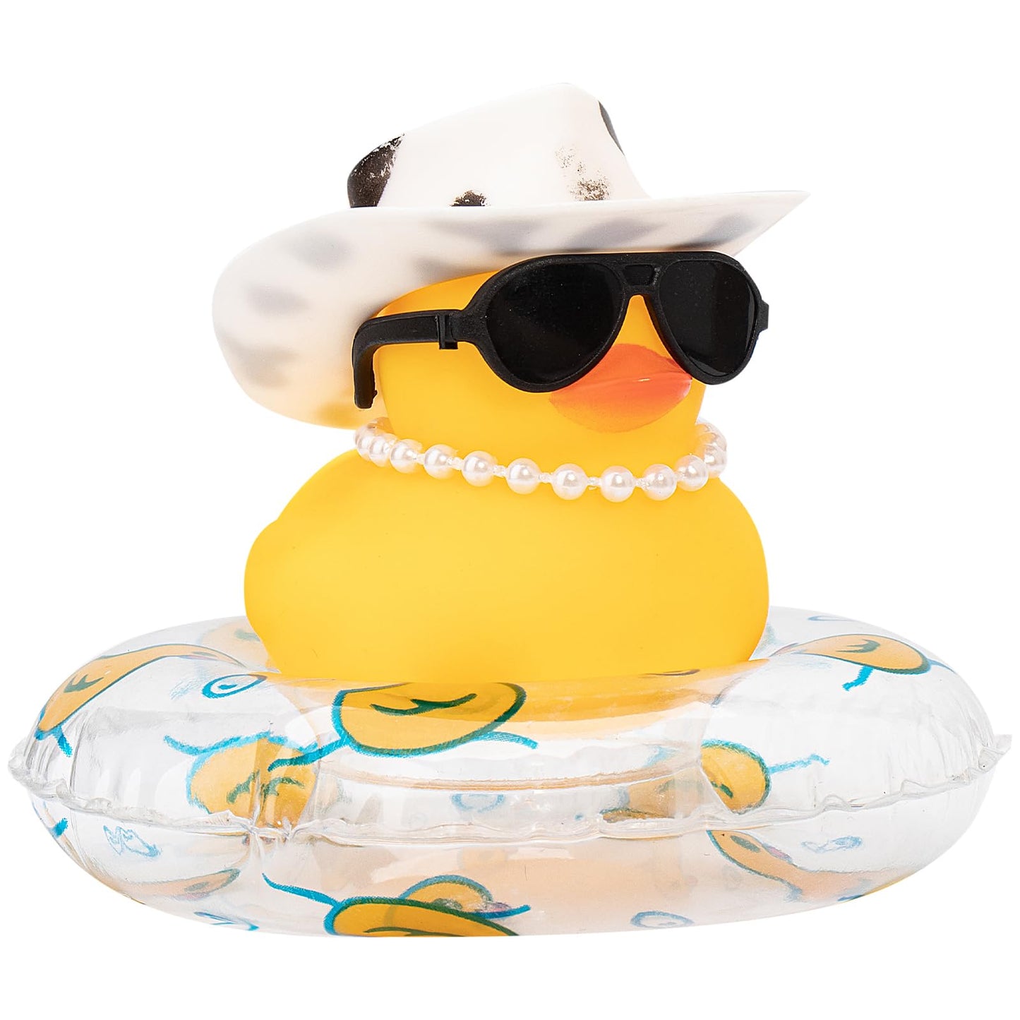 Car Rubber Duck, Yellow Duck Decoration Dashboard with Sun Hat Swim Ring Necklace Sunglasses for Car Dashboard Decorations