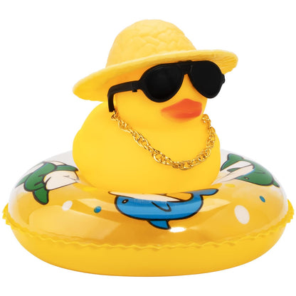 Car Rubber Duck, Yellow Duck Decoration Dashboard with Sun Hat Swim Ring Necklace Sunglasses for Car Dashboard Decorations