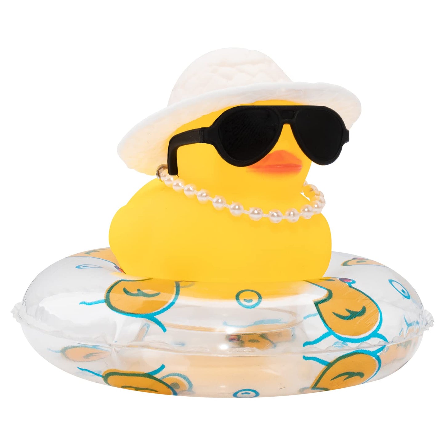 Car Rubber Duck, Yellow Duck Decoration Dashboard with Sun Hat Swim Ring Necklace Sunglasses for Car Dashboard Decorations