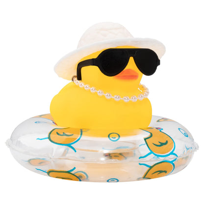 Car Rubber Duck, Yellow Duck Decoration Dashboard with Sun Hat Swim Ring Necklace Sunglasses for Car Dashboard Decorations