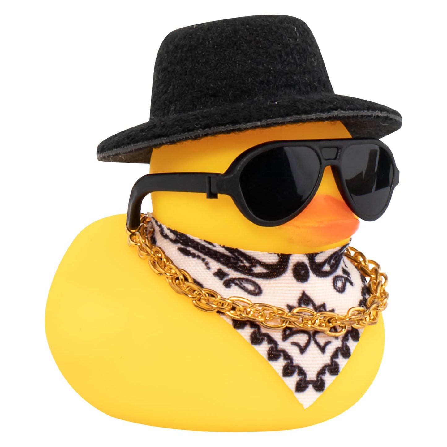 Car Rubber Duck, Yellow Duck Decoration Dashboard with Sun Hat Necklace Sunglasses for Car Dashboard Decorations, C-Duck-Black Cowboy Hat-Scarf