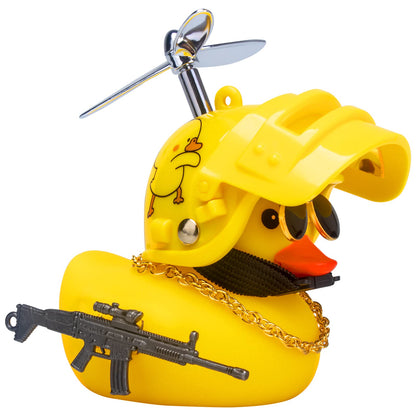 Rubber Duck Car Ornaments Cool Yellow Duck Car Dashboard Decorations Squeaky Glasses Duck with Propeller Helmet for Car ccessories Dashboard (Full_Black-Yellow G)