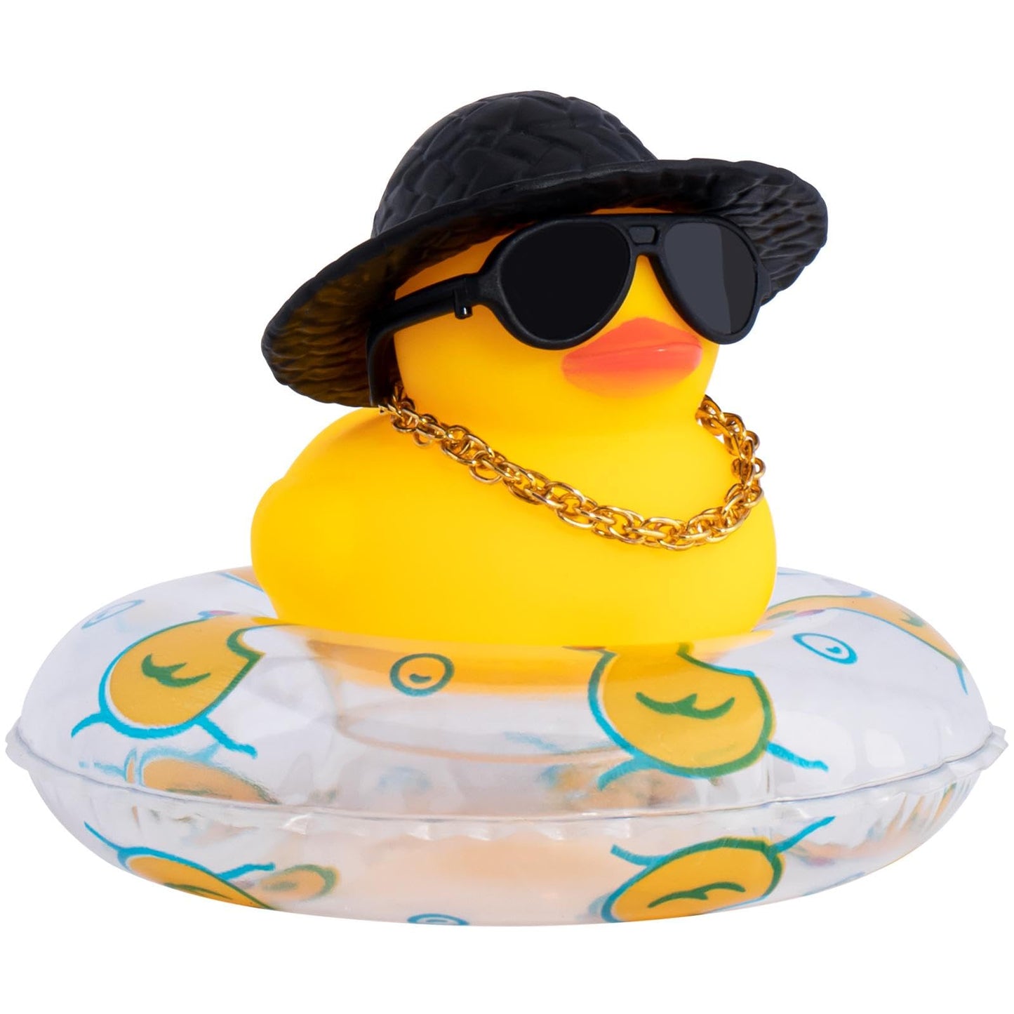 Car Rubber Duck, Yellow Duck Decoration Dashboard with Sun Hat Swim Ring Necklace Sunglasses for Car Dashboard Decorations